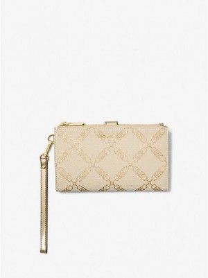 Michael Kors Adele Metallic Empire Logo Jacquard Smartphone Portefeuille Dames Goud Beige | 456928-PMG