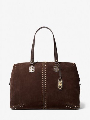 Michael Kors Astor Extra-large Studded Suede Weekendtas Dames Chocola | 974068-ZET