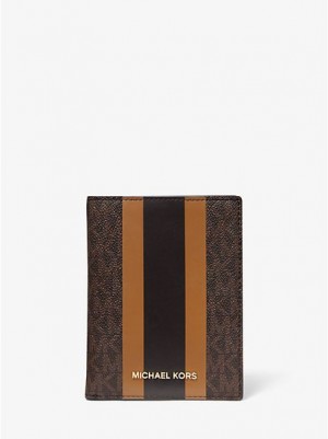 Michael Kors Bedford Travel Medium Logo Stripe Passport Portefeuille Dames Bruin | 359621-OSD