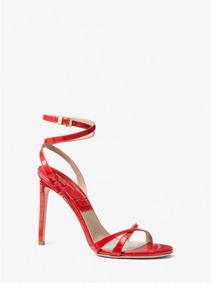 Michael Kors Chrissy Crocodile Embossed Leren Sandalen Dames Rood | 160432-WPN