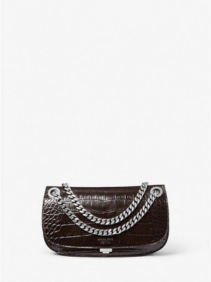 Michael Kors Christie Crocodile Embossed Leren Envelope Mini Tassen Dames Chocola | 629501-UJY