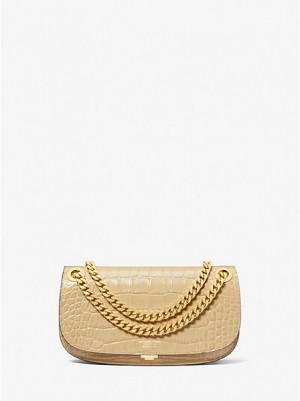 Michael Kors Christie Crocodile Embossed Leren Envelope Mini Tassen Dames Khaki | 018279-USN