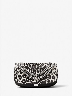 Michael Kors Christie Leopard Print Calf Hair And Leren Envelope Mini Tassen Dames Zwart Wit | 496715-XFU