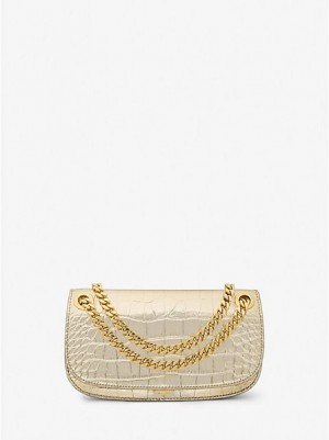 Michael Kors Christie Metallic Crocodile Embossed Leren Envelope Mini Tassen Dames Goud | 583604-ODU