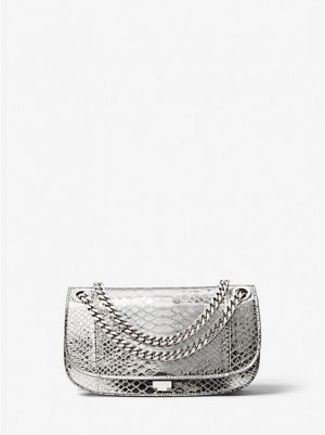 Michael Kors Christie Metallic Python Embossed Leren Envelope Mini Tassen Dames Zilver | 983745-BHF