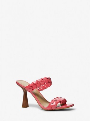 Michael Kors Clara Braided Faux Leren Sandalen Dames Rood | 612508-VTI