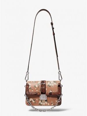 Michael Kors Crawford Floral Calf Leren And Python Crossbodytassen Dames Bruin | 912637-RJF