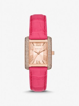 Michael Kors Emery Pave And Crocodile Embossed Leren Horloge Dames Roze Goud | 530748-VXB