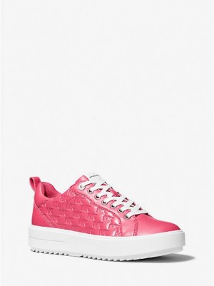 Michael Kors Emmett Logo Embossed Faux Lak Leren Sneakers Dames Rood | 649530-KPI