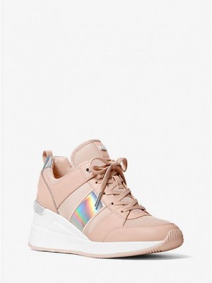 Michael Kors Georgie Gestreept Leren And Mesh Sneakers Dames Roze | 437215-AZP