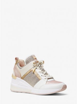 Michael Kors Georgie Leren And Chain-mesh Sneakers Dames Gekleurd | 795821-JIO