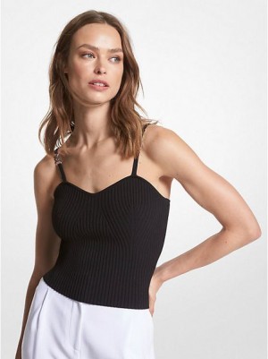 Michael Kors Geribbeld Stretch Viscose Cropped Tanktop Dames Zwart | 208594-VLJ