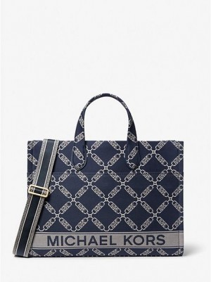 Michael Kors Gigi Large Empire Logo Jacquard Tote Tassen Dames Donkerblauw Gekleurd | 809371-IDU