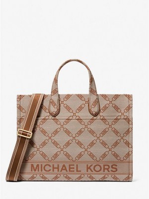 Michael Kors Gigi Large Empire Logo Jacquard Tote Tassen Dames Beige | 126847-KZP