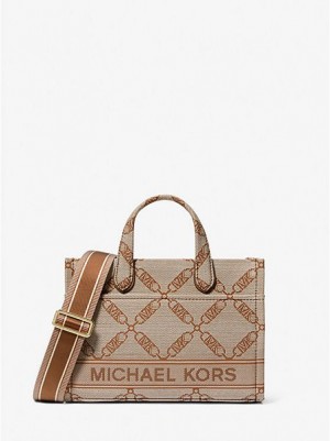 Michael Kors Gigi Small Empire Logo Jacquard Boodschappentassen Dames Beige | 580421-CVQ