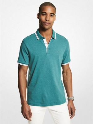 Michael Kors Greenwich Katoenen Poloshirt Heren Turquoise | 673908-IEK