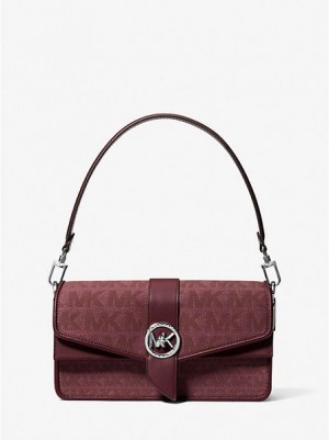 Michael Kors Greenwich Medium Logo Jacquard Schoudertassen Dames Bordeaux | 187362-IOK