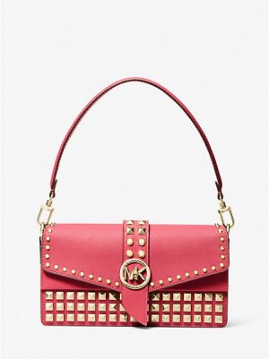 Michael Kors Greenwich Medium Studded Saffiano Leren Schoudertassen Dames Rood | 251846-FOT