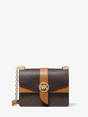 Michael Kors Greenwich Small Color-block Logo And Saffiano Leren Crossbodytassen Dames Bruin | 374295-GDY