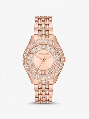 Michael Kors Harlowe Pave Horloge Dames Roze Goud | 460593-LMQ