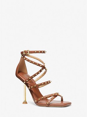 Michael Kors Imani Studded Leren Sandalen Dames Bruin | 084976-JZX