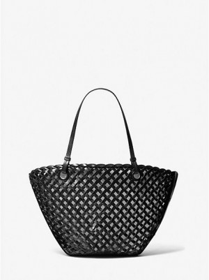 Michael Kors Isabella Medium Hand-woven Leren Tote Tassen Dames Zwart | 508193-QCA