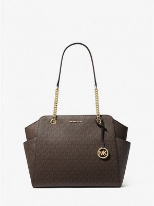 Michael Kors Jacquelyn Medium Logo Tote Tassen Dames Chocola | 834901-DPO