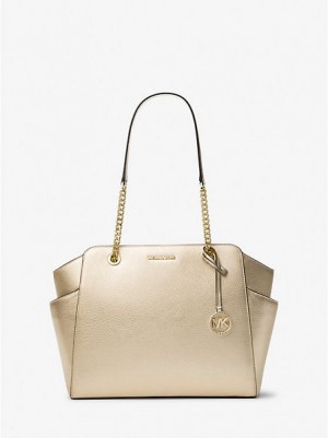 Michael Kors Jacquelyn Medium Metallic Pebbled Leren Tote Tassen Dames Goud | 176954-PSX