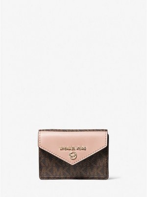 Michael Kors Jet Set Charm Small Logo And Leren Envelope Trifold Portefeuille Dames Bruin Roze | 342697-SYN