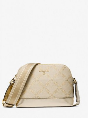 Michael Kors Jet Set Large Metallic Empire Logo Jacquard Dome Crossbodytassen Dames Goud Beige | 081359-HXE