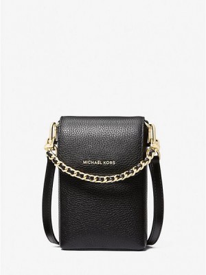 Michael Kors Jet Set Small Pebbled Leren Chain-link Smartphone Crossbodytassen Dames Zwart | 417586-YZM