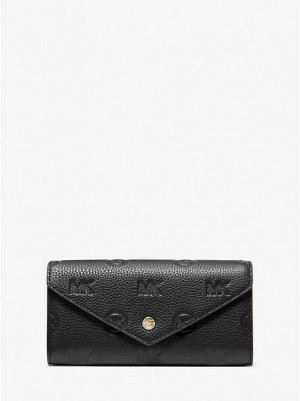 Michael Kors Jet Set Travel Large Logo Embossed Leren Envelope Portefeuille Dames Zwart | 058264-QIF