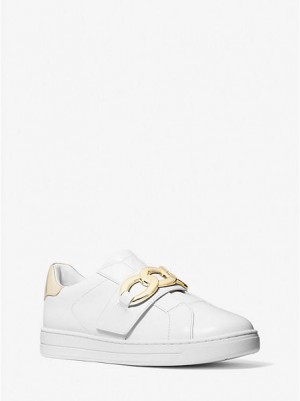 Michael Kors Kenna Chain Link Leren Sneakers Dames Wit | 189047-YMR