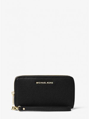 Michael Kors Large Leren Smartphone Portefeuille Dames Zwart | 368295-HWD