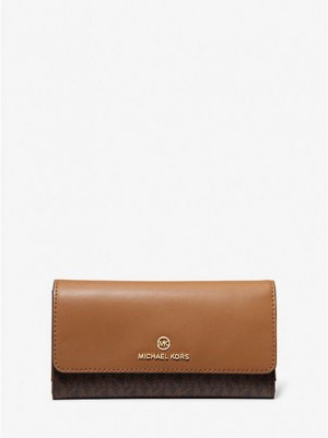 Michael Kors Large Logo And Leren Tri-fold Portefeuille Dames Bruin | 602398-CSM