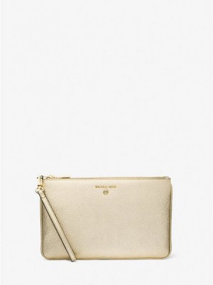 Michael Kors Large Metallic Pebbled Leren Portefeuille Dames Goud | 053892-CVH