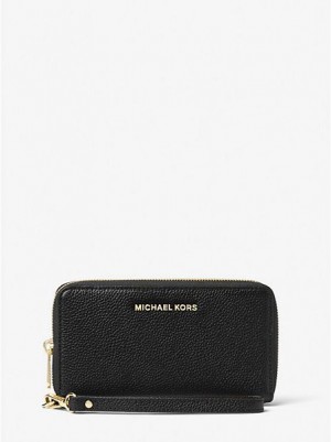 Michael Kors Large Pebbled Leren Smartphone Portefeuille Dames Zwart | 157396-HRN