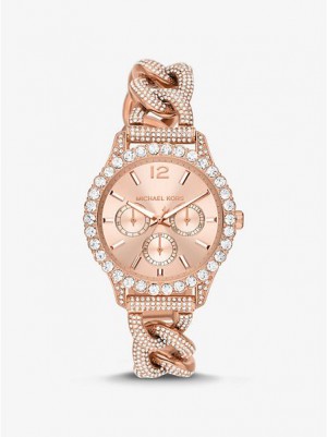 Michael Kors Layton Pave Curb-link Horloge Dames Roze Goud | 451736-EMF