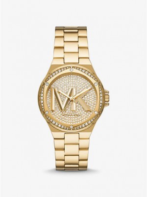 Michael Kors Lennox Pave Logo Horloge Dames Goud | 562879-KDF