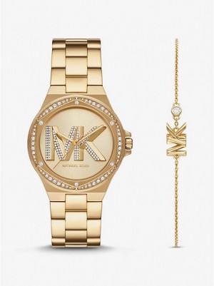 Michael Kors Lennox Pave Logo Horloge Dames Goud | 316082-MIN