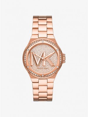 Michael Kors Lennox Pave Logo Horloge Dames Roze Goud | 491572-SPN