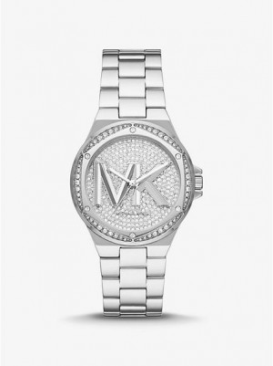 Michael Kors Lennox Pave Logo Horloge Dames Zilver | 876139-RKZ