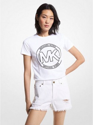 Michael Kors Logo Charm Print Organic Katoenen T-shirts Dames Wit | 827495-GBH