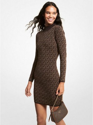 Michael Kors Logo Jacquard Mock Neck Jurken Dames Chocola | 074152-WBE