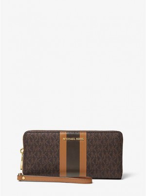 Michael Kors Logo Stripe Continental Portefeuille Dames Bruin | 703815-WIC