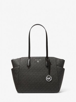 Michael Kors Marilyn Medium Logo Tote Tassen Dames Zwart | 894056-PTD