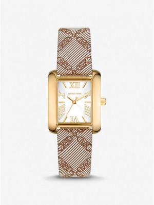 Michael Kors Mini Emery And Empire Logo Jacquard Horloge Dames Goud | 193678-VIA