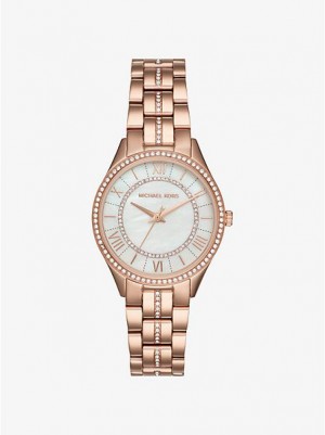 Michael Kors Mini Lauryn Pave Horloge Dames Roze Goud | 985103-HJF