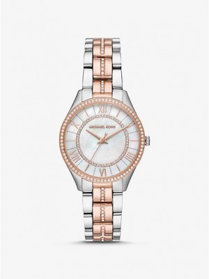 Michael Kors Mini Lauryn Pave Horloge Dames Zilver Roze | 308546-GOM