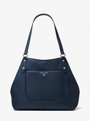 Michael Kors Molly Large Pebbled Leren Tote Tassen Dames Donkerblauw | 710528-MQK